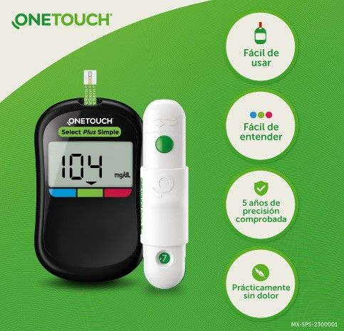 Medidor de Glucosa OneTouch Select® Plus Simple: fácil de usar, fácil de entender, 5 años de precisión comprobada, prácticamente sin dolor 