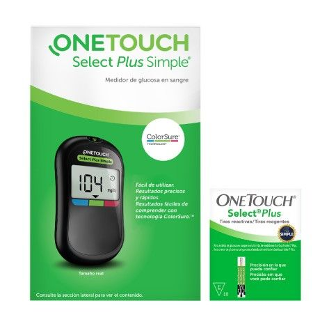 Medidor de Glucosa OneTouch Select® Plus Simple y tiras reactivas OneTouch Select® Plus