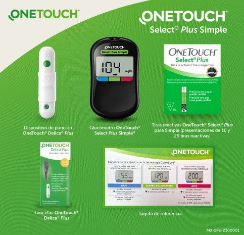 Medidor de Glucosa OneTouch Select® Plus Simple e insumos 